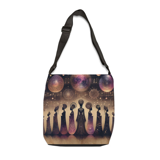 Celestial Sistas Adjustable Crossbody Bag, Shoulder Bag, Unique Art Purse, Cosmic Design Tote, Juneteenth Celebration, Kwanzaa Gifts