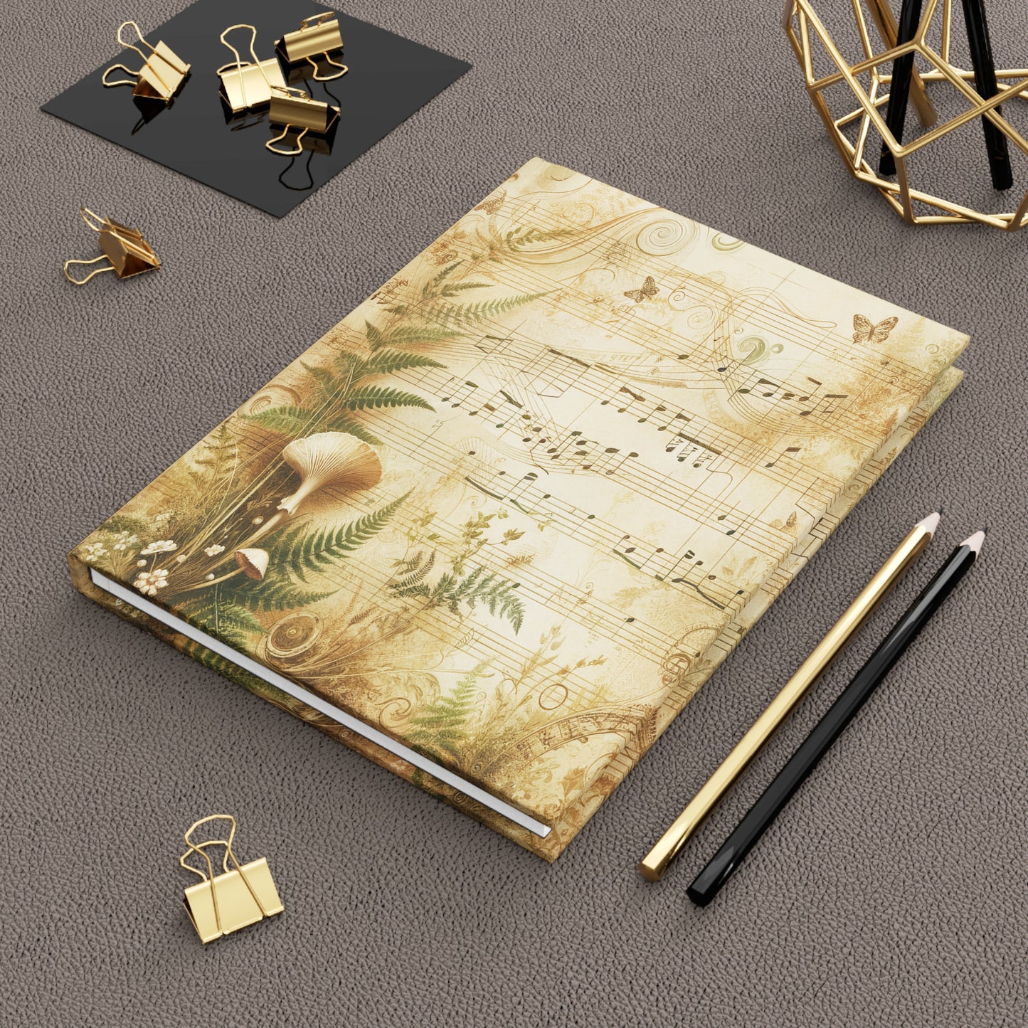 Vintage Inspired Music-Themed Hardcover Journal, Botanical Notebook, Eco-Friendly Gift, Nature Lover's Diary, Artistic Writing Journal