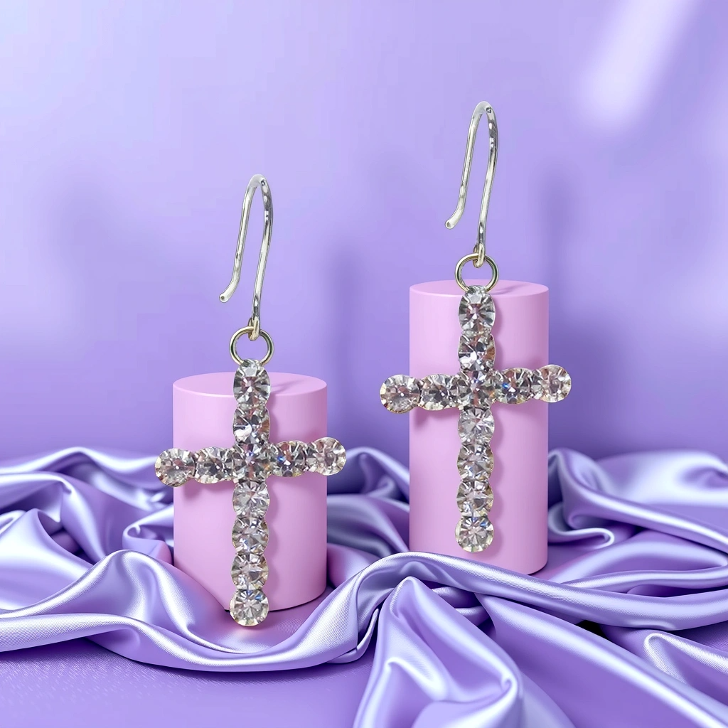 Cubic Zirconia Cross Earrings