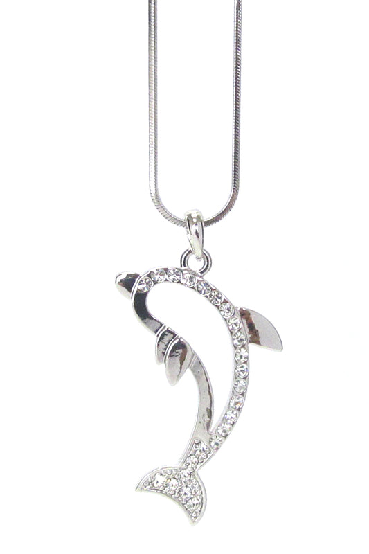 Crystal Dolphin – White Gold-Plated Crystal Necklace for Ocean Lovers