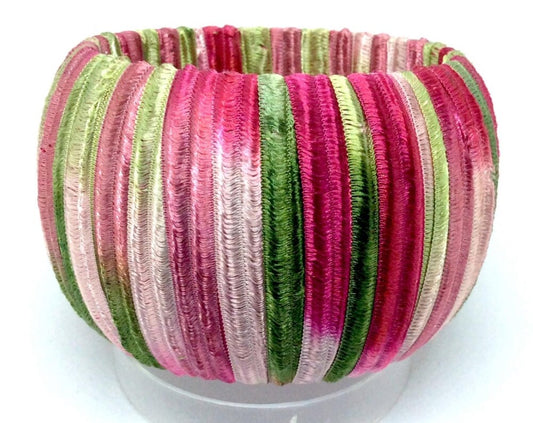Red, Pink and Green Ribbon Wrapped Wooden Bangle