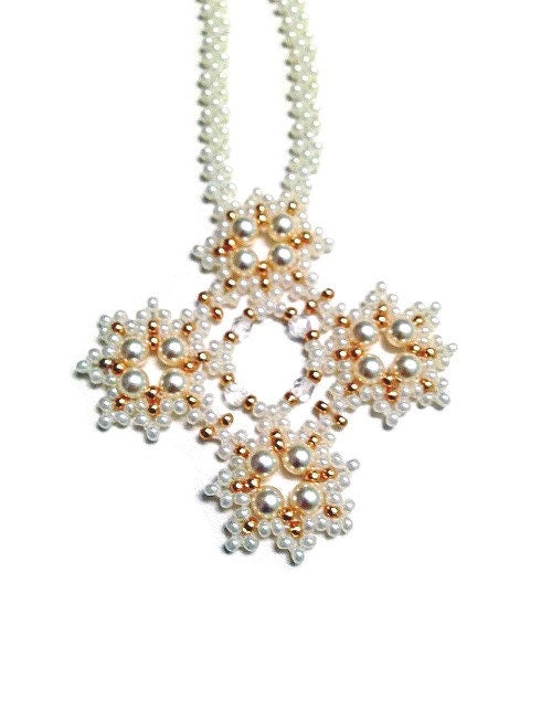 Bridal Necklace Set, Pearl Cross Necklace Set, Bridal Jewelry, Bride Necklace,  HandBeaded Necklace, Pearl Necklace, Christian Jewelry