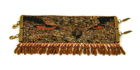 Owl Cuff Bracelet, Handbeaded Cuff, Brown Jewelry, Loom Beaded Cuff, Owl Beaded Bracelet, Owl Jewelry, Animal Jewelry, Statement Bracelet