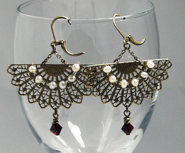 Fan Earrings, Brass Fan Earrings. Filigree Fan Earrings, Statement Earrings, Filigree Jewelry, Vintage Style Earrings, Victorian Earrings