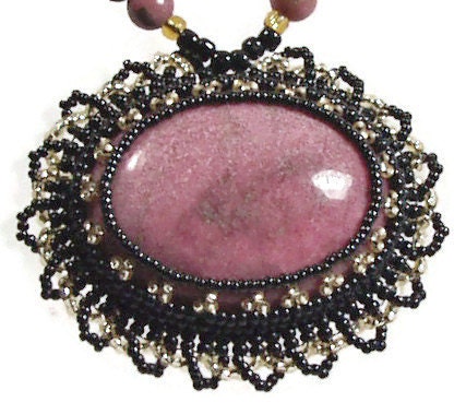 Rhodonite Necklace, Pink Necklace, Rhodonite Jewelry, Hand Beaded Necklace, Gemstone Necklace, Pink Beaded Necklace
