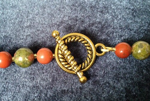 Unakite Necklace with Red Jasper Beads, Unakite Necklace, Boho Necklace, Beadwoven Jewelry, Fringe Necklace, Gemstone Necklace