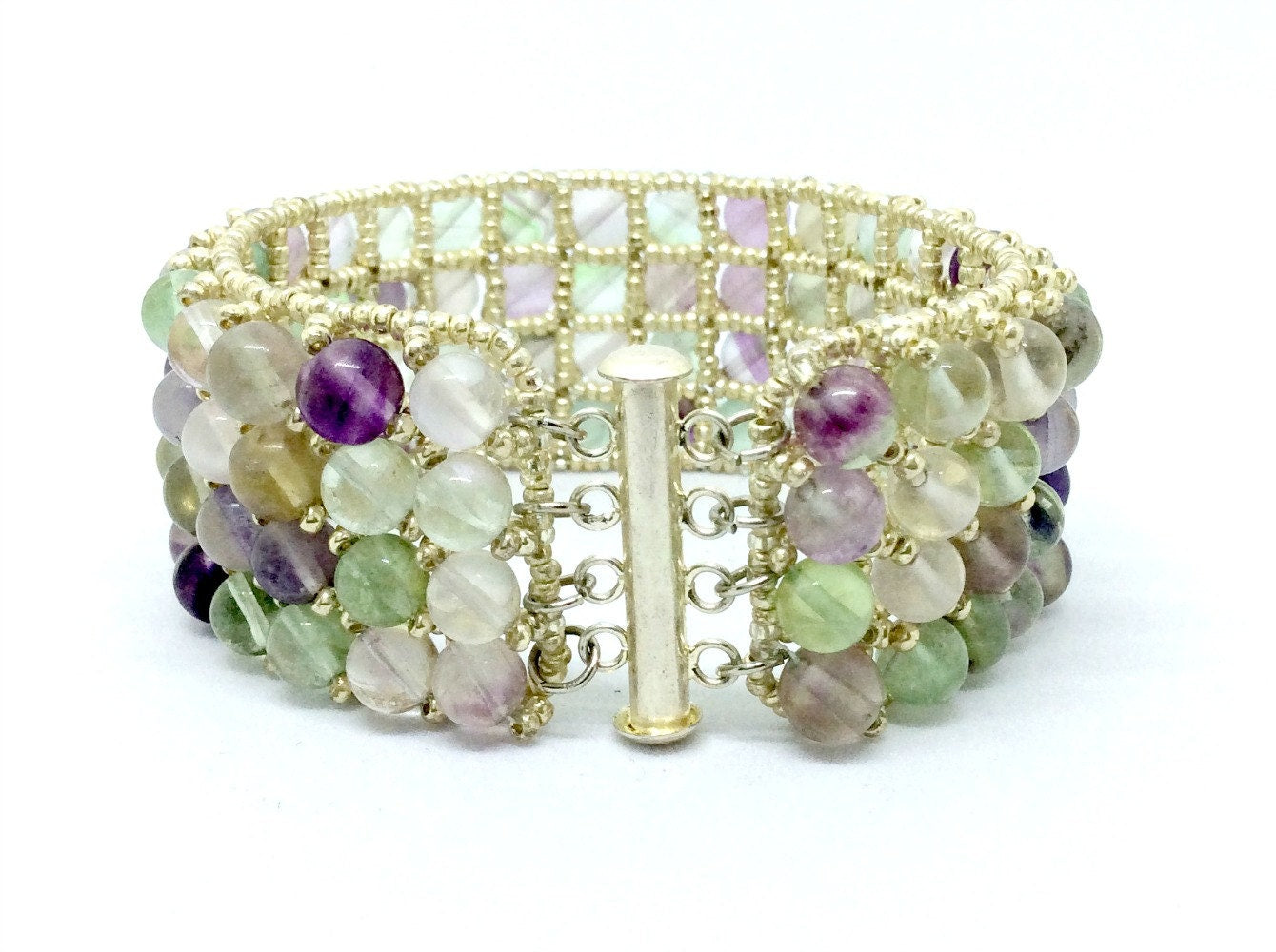 Fluorite Bracelet, Rainbow Fluorite Gemstone Cuff, Fluorite Jewelry, Real Gemstone Bracelet, Gemstone Bracelet, Gemstone Jewelry