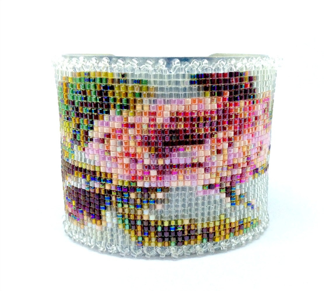 Handbeaded Rose Cuff Bracelet