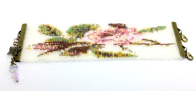 Handbeaded Rose Cuff Bracelet