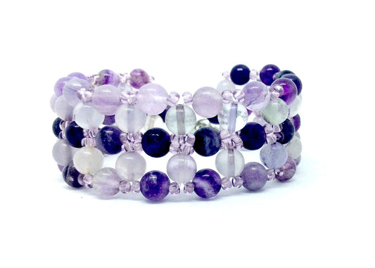 Amethyst Bracelet, Fluorite Bracelet, Amethyst and Fluorite Gemstone Bracelet, Hand Beaded Bracelet, Purple Bracelet, Gemstone Jewelry