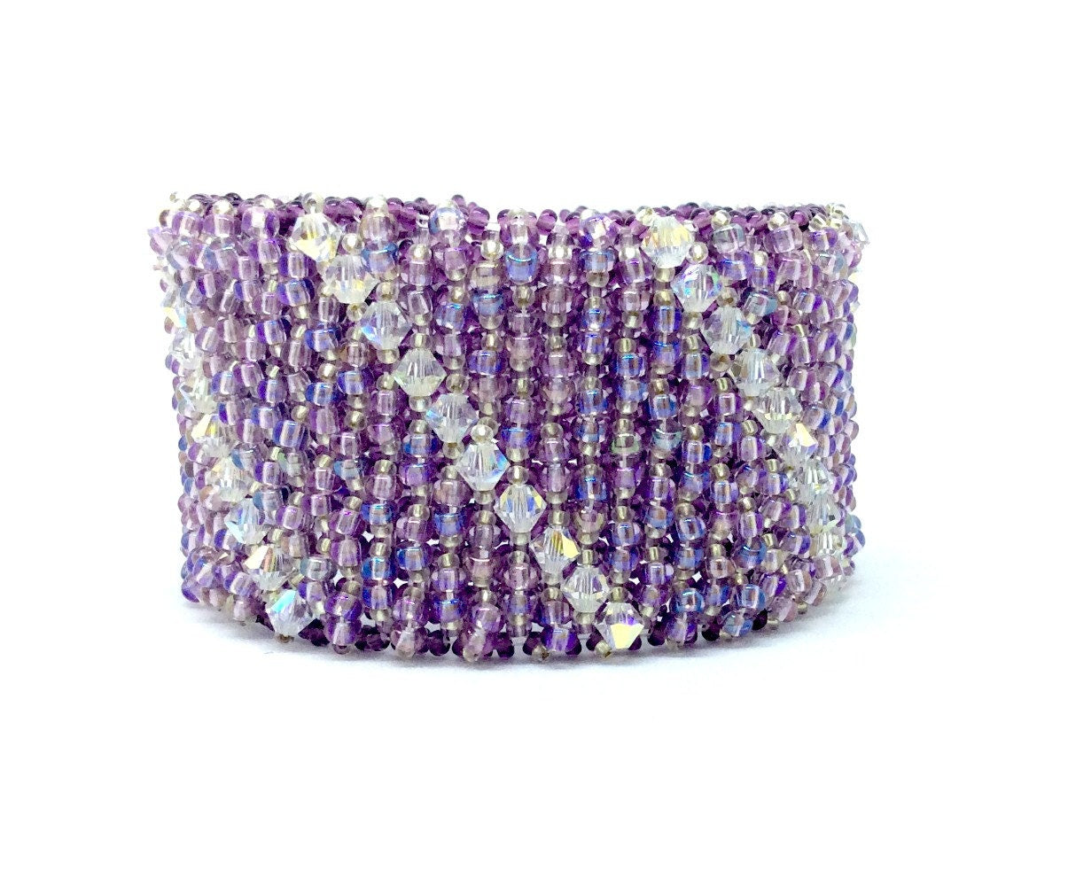 Handbeaded Purple Tennis Bracelet With Crystals