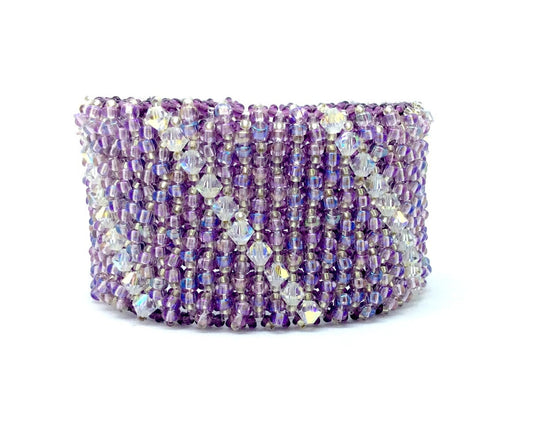 Handbeaded Purple Tennis Bracelet With Crystals