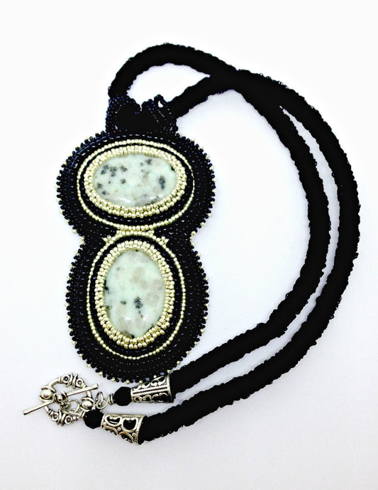 Kiwi Jasper Necklace with Kumihimo Cord, Hand Beaded Kiwi Jasper Necklace, Green Jasper Necklace, Statement Necklace, Beaded Jewelry