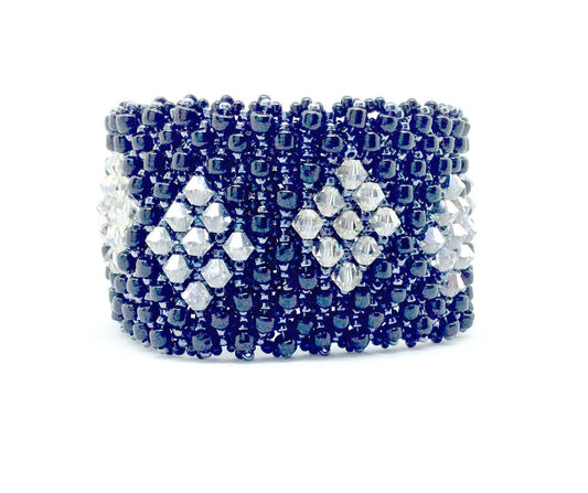 Handeaded Bracelet with Black Diamond Crystals
