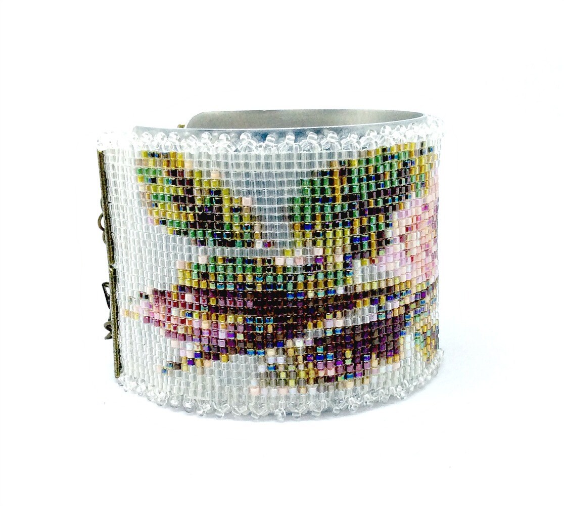 Handbeaded Rose Cuff Bracelet