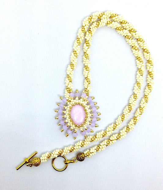Hand Beaded Vintage Pink Crystal Necklace and Earring Set