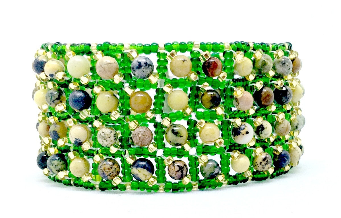 Handbeaded Yellow Turquoise Bracelet Cuff
