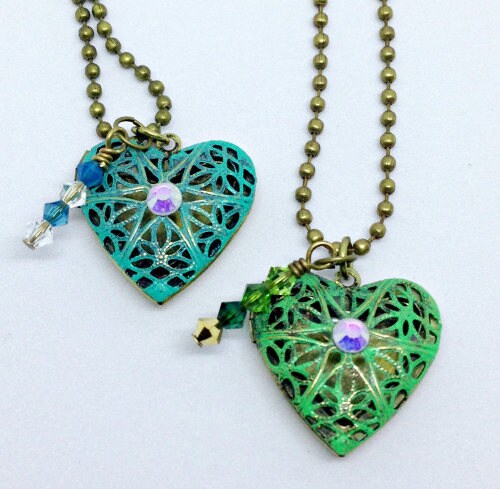 Brass Heart Locket, Blue Brass Heart Locket, Heart Jewelry, Heart Diffuser, Pendant, Heart Pendant,Filigree Jewelry, Filigree Heart