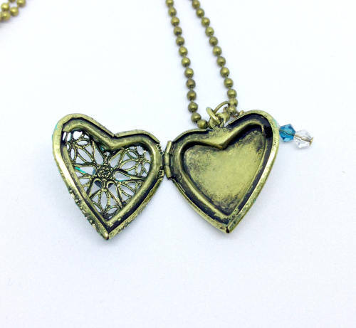 Brass Heart Locket, Blue Brass Heart Locket, Heart Jewelry, Heart Diffuser, Pendant, Heart Pendant,Filigree Jewelry, Filigree Heart