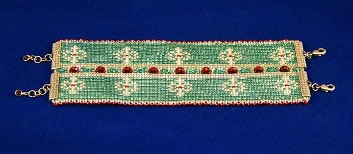 Handbeaded Cuff Bracelet with Fleur de Lis Design