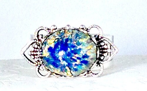 Blue Dragons Breath Opal Ring , Blue Opal Ring , Teen Jewelry , Filigree Ring , Filigree Jewelry, SP Opal Ring, Statement Ring