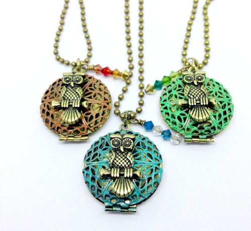 Brass Owl Perfume Diffuser, Brass Owl Locket, Owl Jewelry, Owl Diffuser, Bird Necklace, Owl Pendant, Filigree Jewelry, Animal Necklace