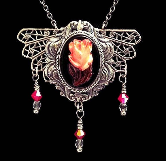 Pink Rose Necklace, Pink Rose Filigree Necklace, Pink Flower Necklace, Fantasy Necklace, Ornate Necklace, Vintage Style, Flower Jewelry