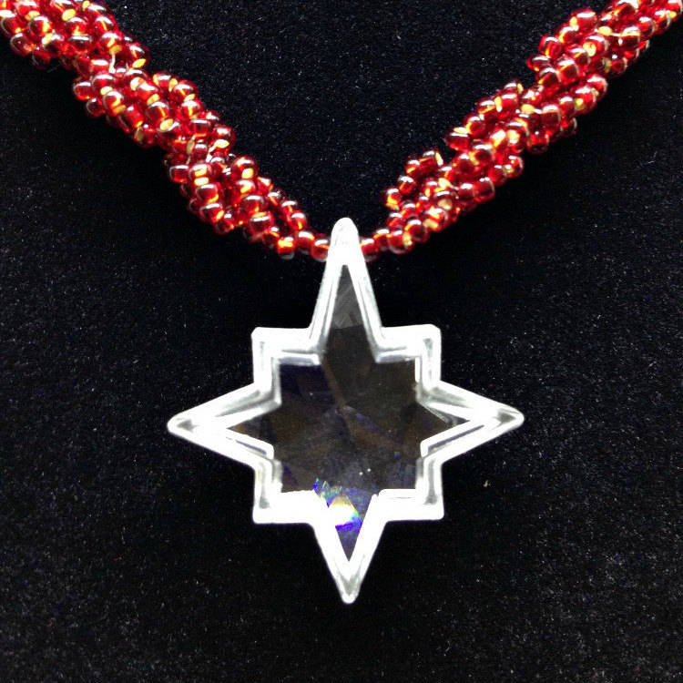 Star Necklace w/ Red Bead Rope, Christmas Star Necklace, North Star Necklace, Vintage Star, Crystal Star Pendant Necklace, Polaris Necklace