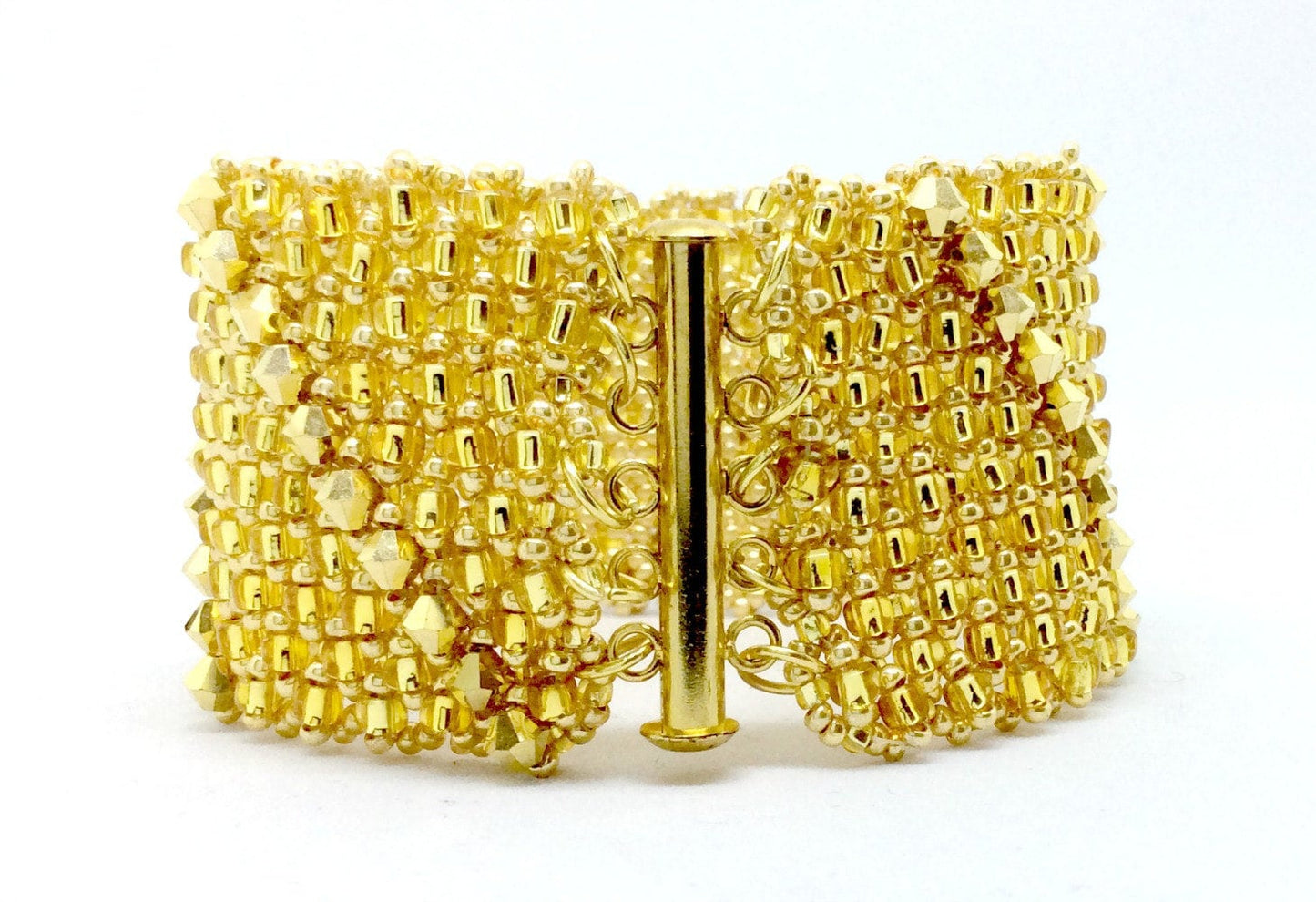 Gold Bracelet, Bridal Bracelet, Gold Bead Bracelet with Gold Crystals, Crystal Bracelet, Gold Jewelry, Cuff Bracelet, Gold Crystal Bracelet