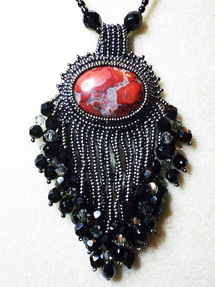 Necklace, Red Jasper with Black Crystals and Hematite, Red Jasper Jewelry, Poppy Jasper Necklace, Gemstone Jewelry,  Poppy Jasper Necklace