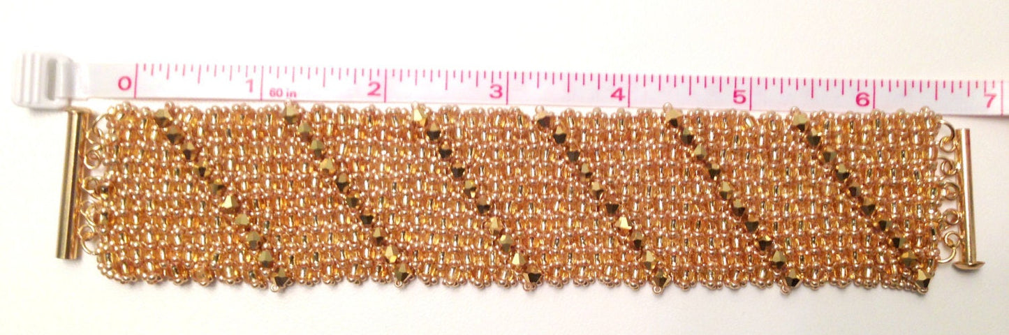 Gold Bracelet, Bridal Bracelet, Gold Bead Bracelet with Gold Crystals, Crystal Bracelet, Gold Jewelry, Cuff Bracelet, Gold Crystal Bracelet