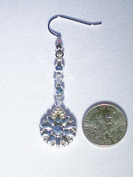 Snow Flower Drop Earrings, Silver Flower Earrings, Handbeaded Earrings. Pearl and Crystal Earrings, Floral Jewelry, Pearl Flower Earrings