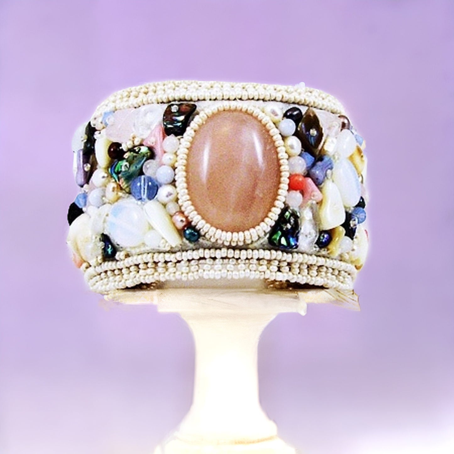 Bracelet Cuff, Rose Quartz, Bridal Cuff Bracelet, Bridal Jewelry, Shell & Pearls Bracelet, Beach Bracelet, Beach Jewelry,  Shell Bracelet