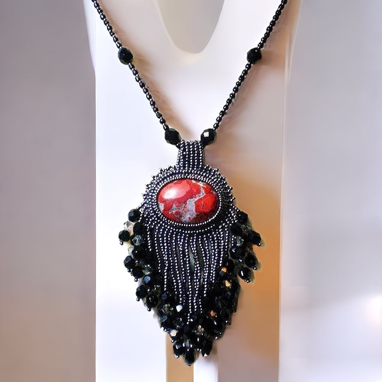 Necklace, Red Jasper with Black Crystals and Hematite, Red Jasper Jewelry, Poppy Jasper Necklace, Gemstone Jewelry,  Poppy Jasper Necklace