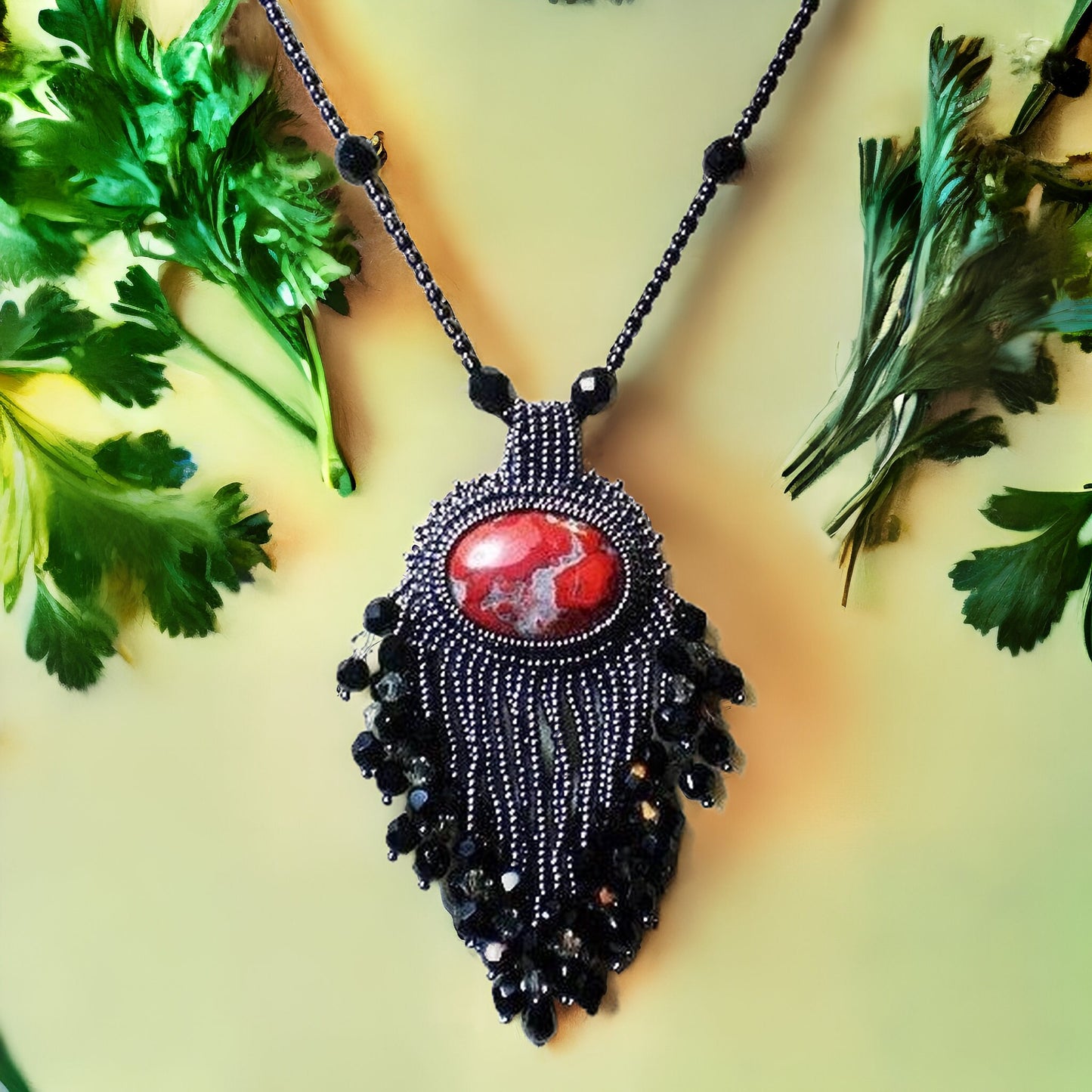 Necklace, Red Jasper with Black Crystals and Hematite, Red Jasper Jewelry, Poppy Jasper Necklace, Gemstone Jewelry,  Poppy Jasper Necklace