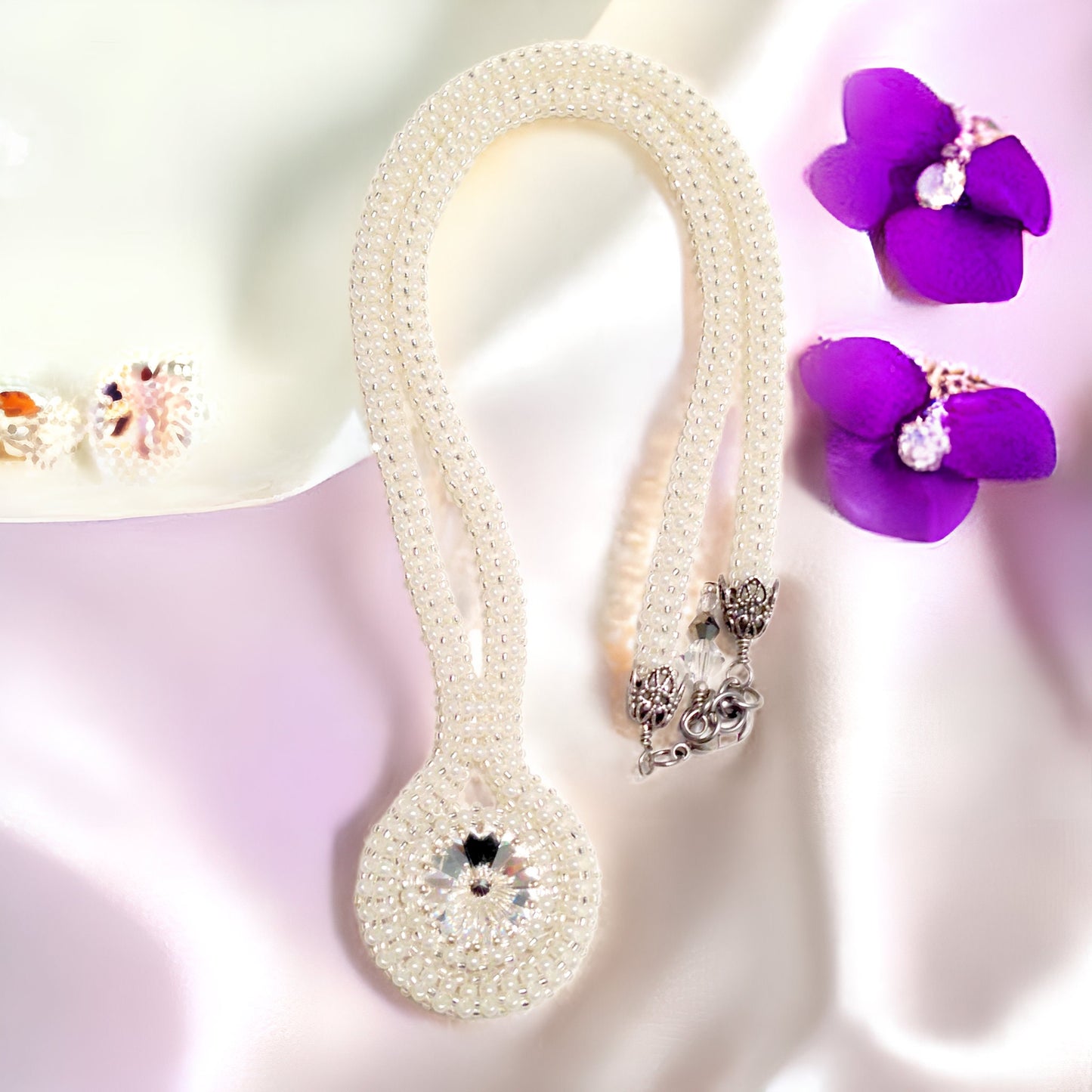 Crystal Beaded Necklace, Bridal Jewelry, Crystal Necklace, Wedding Jewelry, Snow Crystal Necklace, White Crystal Necklace, Winter Wedding
