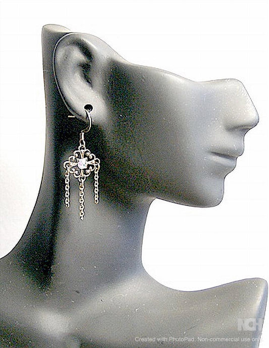 Diamond Filigree Earrings, Vintage Inspired, Filigree Jewelry, Filigree Chain Earrings, Chandelier Earrings, Brass Earrings, Drop Earrings