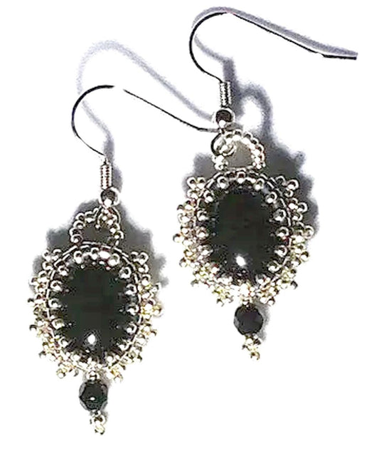 Black Agate Earrings, Beaded Earrings, Black Gemstone Bead Earrings, Agate Jewelry, Agate Drop Earrings