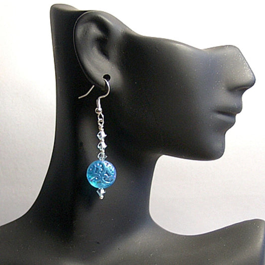 Rainbow Lampwork Earrings, Glass Filigree Earrings, Glass Scroll Bead Earrings, Bohemian Earring, Choice of Red, Yellow and Blue