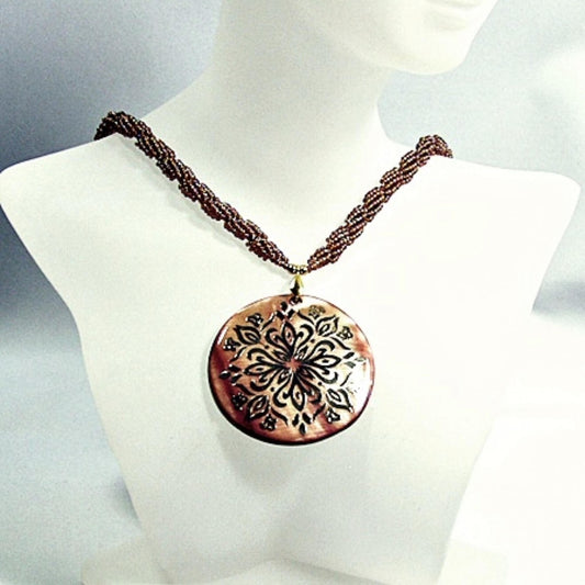 Blister Pearl Necklace, Mother of Pearl Necklace, Autumn Jewelry, Fall Jewelry, Shell Necklace, Beadwork Necklace, Statement Necklace
