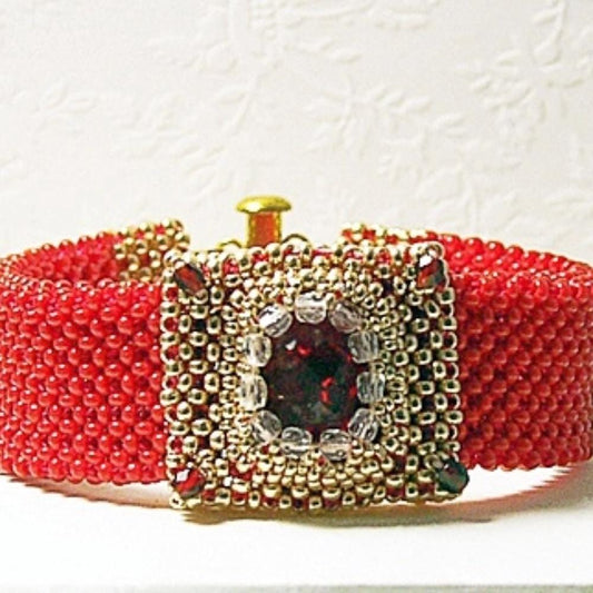 Handbeaded Red and Gold Bracelet