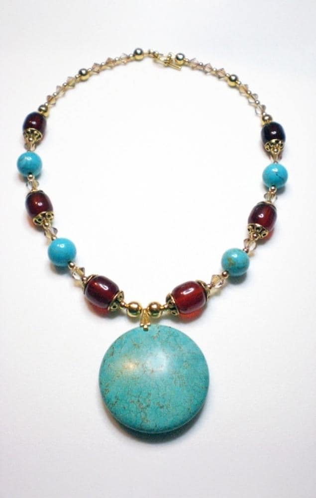 Blue Magnesite Vintage Bohemian Necklace - Rustic Bead Chain, Handmade Jewelry