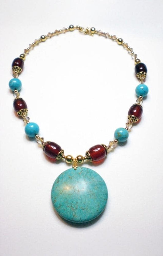 Blue Magnesite Vintage Bohemian Necklace - Rustic Bead Chain, Handmade Jewelry