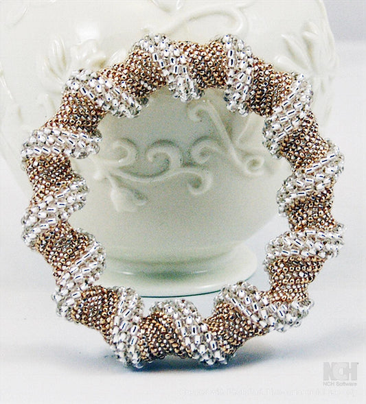 Beaded Bangle, Bridal Jewelry, Gold Hand Beaded Spiral Bangle, Woven Beaded Bangle, Beaded Twist Bangle, Statement Bangle, Chunky Bangle