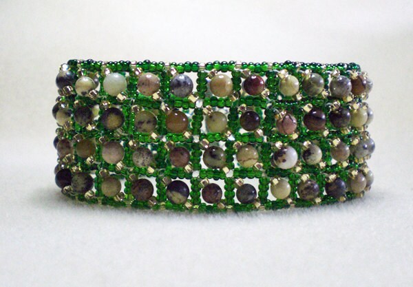Handbeaded Yellow Turquoise Bracelet Cuff