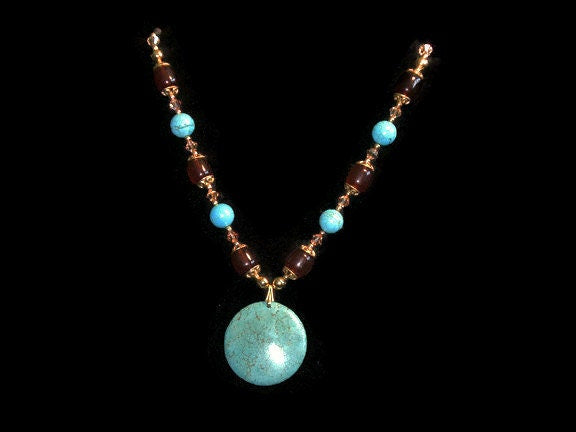 Blue Magnesite Vintage Bohemian Necklace - Rustic Bead Chain, Handmade Jewelry