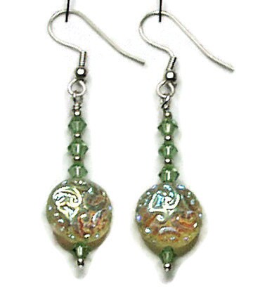 Rainbow Lampwork Earrings, Glass Filigree Earrings, Glass Scroll Bead Earrings, Bohemian Earring, Choice of Red, Yellow and Blue