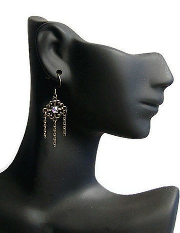 Diamond Filigree Earrings, Vintage Inspired, Filigree Jewelry, Filigree Chain Earrings, Chandelier Earrings, Brass Earrings, Drop Earrings