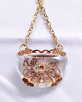 Crystal Brass Filigree Necklace, Filigree Wrapped Crystal Necklace, Vintage Crystal Filigree Necklace, Statement Necklace,Fantasy Jewelry
