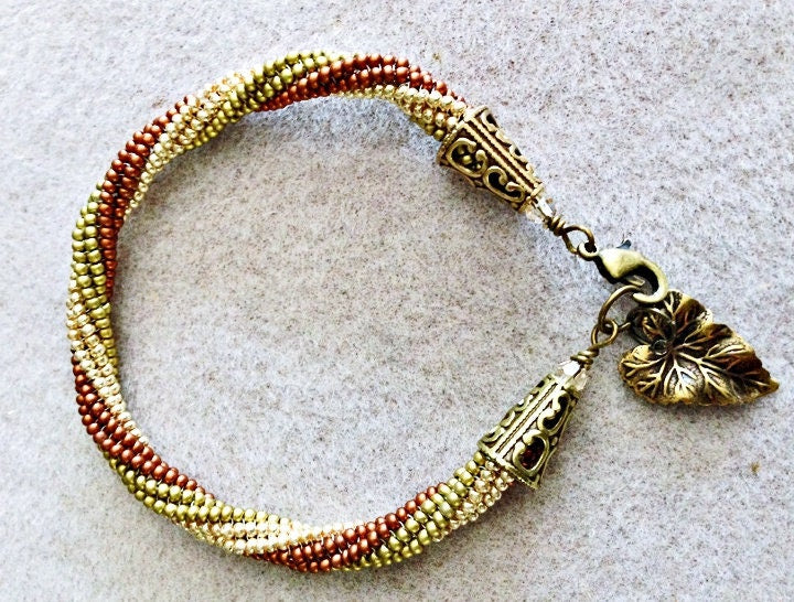 Spiral Bead Bracelet, Boho Bracelet, Gifts for Her, Seed Bead Bracelet, Autumn Jewelry, Twisted Metals Bracelet, Twisted Rope Bracelet